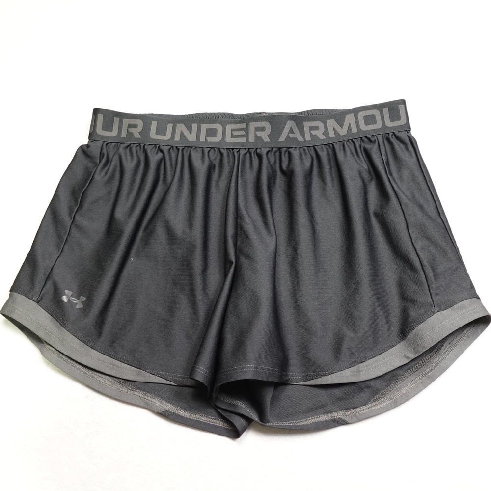 Under Armour Athletic Shorts Womens Large Black Gray Logo Waistband Activewear